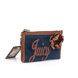 MWT Juicy Couture Coin Case Velour Flower Navy Pink